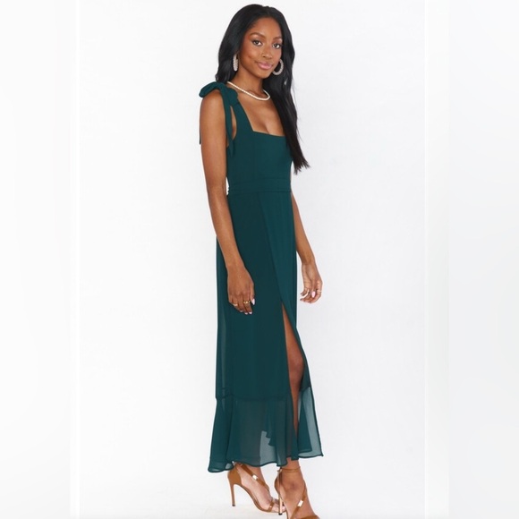 SHOW ME YOUR MUMU Claire Elegant Emerald Chiffon Midi Dress Bridesmaid NWT - Picture 7 of 12